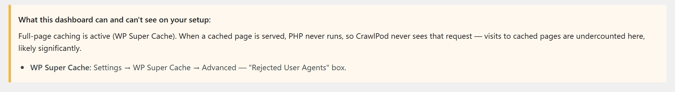 Die genaue Einstellung, die zu ändern ist, wenn ein Caching-Plugin die Protokollierung von Crawler-Besuchen verhindert.